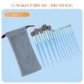 Blue 13-piece makeup brush set with synthetic bristles and matching drawstring storage pouch - 13pcs Set + Bag / Blue