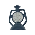 Detailed close-up of a miniature black plastic vintage lantern with clear spherical lens - 3.5*2.5cm Small Round Lamp / Black