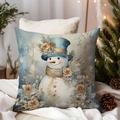 Christmas cushion cover featuring a vintage winter snowman with blue hat and gold accents - TQDS68-10(Winter Snowman with Top Hat)