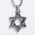 Detailed close-up of vintage stainless steel hexagram pendant with engraved scrolls - Steel Color Pendant (No Chain)