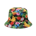 Tropical fisherman hat in black with vibrant pineapple, banana, and butterfly prints - Black Tropical Fruit Flower Butterfly (6)