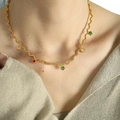 Elegant gold wave chain necklace with colorful zircon pendants for women everyday wear - Gold Flower