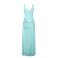 Light blue mesh sheer maxi dress featuring a low back design and flowing A-line skirt - XS / Light Blue