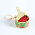 Miniature caviar can keychain with realistic red beads and gold-tone metal ring - Chinese Caviar Style - Gold Keychain