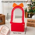 Christmas cake gift box with red and white festive design and orange bow handle - 5 Sets / Handheld Box Christmas Bell Red