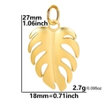 Gold monstera leaf pendant in stainless steel with 18k plating, 27mm height dimensions - Gold - Leaf