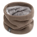 Brauner Strick-Halswärmer mit dickem grauem Fleece-Futter für winterliche Wärme - Khaki