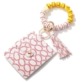 Pulsera de cuentas de silicona estilo béisbol con tarjetero de cuero blanco y borla - #15 Cuentas De Madera