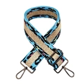Close-up of leopard pattern 5cm bag strap with gold threads and adjustable metal buckles - Blue Gunmetal Buckle