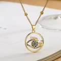 Gold plated evil eye pendant necklace with colorful zircons and beaded chain design - Solid Round Eye / Gold