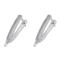 Detailed view of silver triangular earring hooks with micro-inlaid white cubic zirconia stones - White Gold