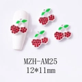 Detalle de dijes de cereza para uñas con diamantes rojos y medidas de 12x11mm - Base de Plata Cereza Roja Grande (AM25)