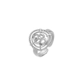 Adjustable silver serpent ring with engraved snake design and twisted rope border - R303197-Steel Black