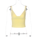 Detail of yellow V-neck crop top camisole featuring stylish front pleats and soft texture - XS / Yellow
