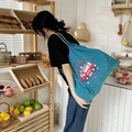 Waterproof nylon shoulder bag in lake blue with ice cream truck embroidery and drawstring - Blue Dream Ice Cream Truck