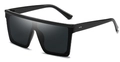 Lunettes de soleil oversize noires à haut plat avec rivets argentés et verres foncés - Gris Noir (Charnière Plastique)