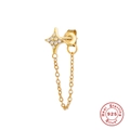 Detail of S925 sterling silver gold star earring with zircon and tassel chain link - Single Piece / Gold - Four-pointed Star