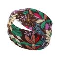 Fascia elastica marrone con nodo e vivace motivo floreale tropicale per capelli - FD034 Foglia Caffè
