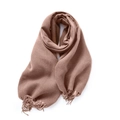 Soft brown solid color scarf with tassel fringe details on a plain white background - No.20 Deep Khaki