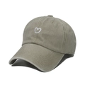 Détail de la broderie cœur sur casquette de baseball en coton kaki à visière courbée - M (56-58cm) / Kaki