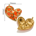 Ciondolo a cuore dorato con smalto leopardato e retro testurizzato, 24x28mm - Punti Irregolari-Arancione