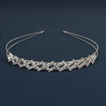 Detail of silver double-layered rhinestone crown headband with sparkling diamond patterns - Diamond Rhinestone Double Line Style (DFK-1007)