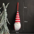 Knitted Christmas gnome ornament with red striped hat and white beard, size 16x6cm - Red and White Stripes (C)