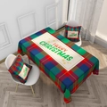 Red Merry Christmas plaid tablecloth and cushion set with elk and star print patterns - 40*70cm / ZB032-9 (Red Blue Plaid Xmas Tablecloth And Pillowcases)
