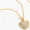 Pink heart pendant necklace with gold plating and sparkling cubic zirconia stones - Pave Setting Heart Pendant / Gold Heart Zirconia