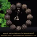 Macro view of carved Phoebe zhennan beads featuring golden silk texture and Buddha icon - Ancient Bog Wood 20mm*12 Beads [Between Thoughts Model]