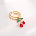 Golden double-layer open ring featuring a delicate red cherry pendant with green leaves - Double-layer Open Style (J-20018)
