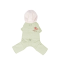 Light green hooded pet jumpsuit with puppy embroidery and D-ring for leash attachment - S / Green