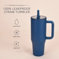 Dark blue 40oz stainless steel tumbler with ergonomic handle and leakproof lid - 40oz / Dark Blue