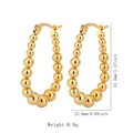 Golden titanium steel beaded drop hoop earrings with hook closure and high-gloss finish - JZ002-Gold U-Shaped Hoop Earrings