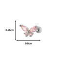 Silver steel cartilage stud featuring a pink zirconia butterfly with size dimensions - Butterfly Pink Zircon Style (6#) / Silver