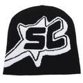 Berretto in maglia hip hop con motivo a lettere SC bianco e nero per il calore invernale - Nero & Bianco