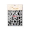 Dark Gothic nail art sticker with crosses, skulls and flame motifs in black and red - Devil's Kiss (wy-11)