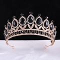 Baroque rose gold crown with black teardrop crystals and sparkling rhinestones - KC Gold With Black