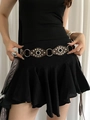 Y2K vintage brown leather belt with silver studs and metal ring details for women - Coffee