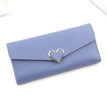 Minimalist blue heart buckle women's long wallet in lychee grain leather finish - Long Style Heart Buckle / Blue