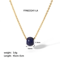 Gold stainless steel necklace with blue lapis stone cylinder pendant, 3.6g weight - Lapis Blue Cylinder Pendant (YYN023241-LA)