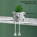 Grey bear ceramic planter with artificial succulent and hanging rope legs, 27cm height - Bear Succulent Pot / Grey-Bear Style