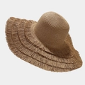 Macro detail of natural straw weaving and four-layer fringed edges on wide-brim beach hat - One Size / Dark Khaki
