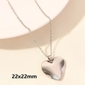 Silver-finish heart pendant necklace in polished stainless steel, size 22x22mm - Glossy Simple Heart / Silver