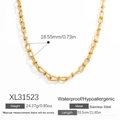 Gold-plated stainless steel cross necklace showing chain link size and total weight details - XL31523-Necklace