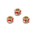 Three 8mm golden evil eye beads with red and white enamel for jewelry making - Gold Base Red