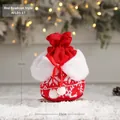 Red Christmas knitted drawstring gift bag with white snowflake and rabbit fur trim - Red Bow