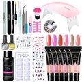 Poly nail gel kit with pink mini UV lamp, six colors, base coat, and manicure tools - ZH148-4-6 Colors Classic Poly Gel Large Set With Lamp