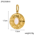 Golden round pendant with white oval gemstone featuring a unique hammered texture finish - White