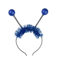 Blue sequin alien headband with spring antennae and tinsel for festive party events - Blue